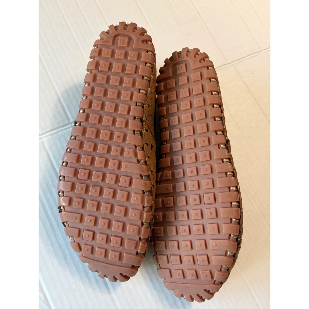 Spring Step Tan Leather Laser Cut Perforated Loafers Flats Turkey Size 41 - Picture 7 of 9
